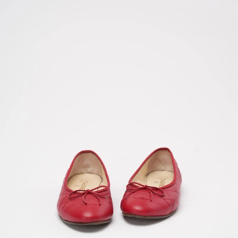 Chanel Ballerinas mit CC-Cap-Toe aus rotem Leder, Größe 39 ½