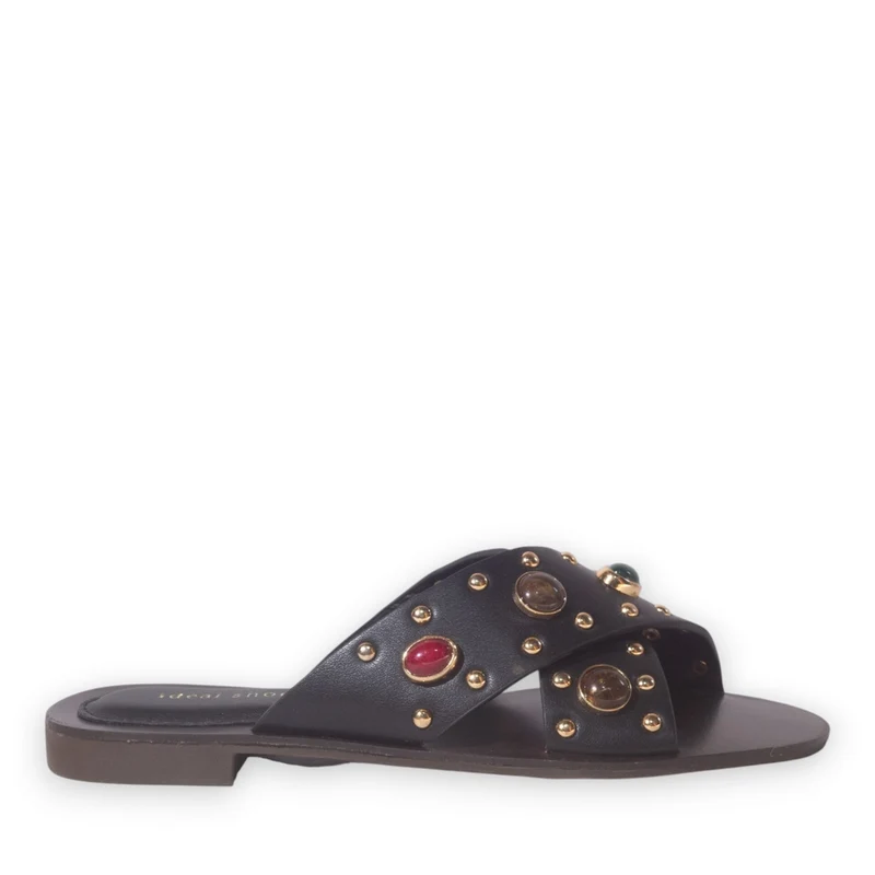 Europeon Union Women Black Leather Slipper #5282