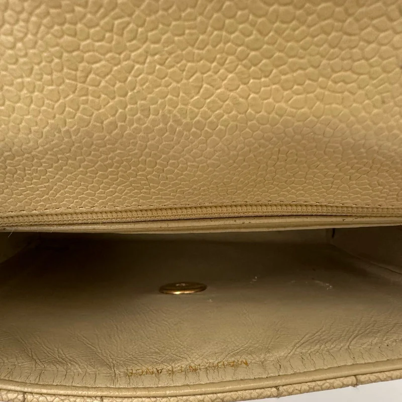 Chanel Vintage Beige Single Flap Bag Kaviarleder