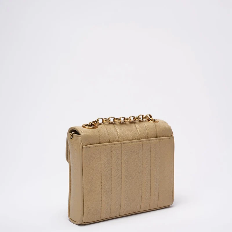 Chanel Vintage Beige Single Flap Bag Kaviarleder
