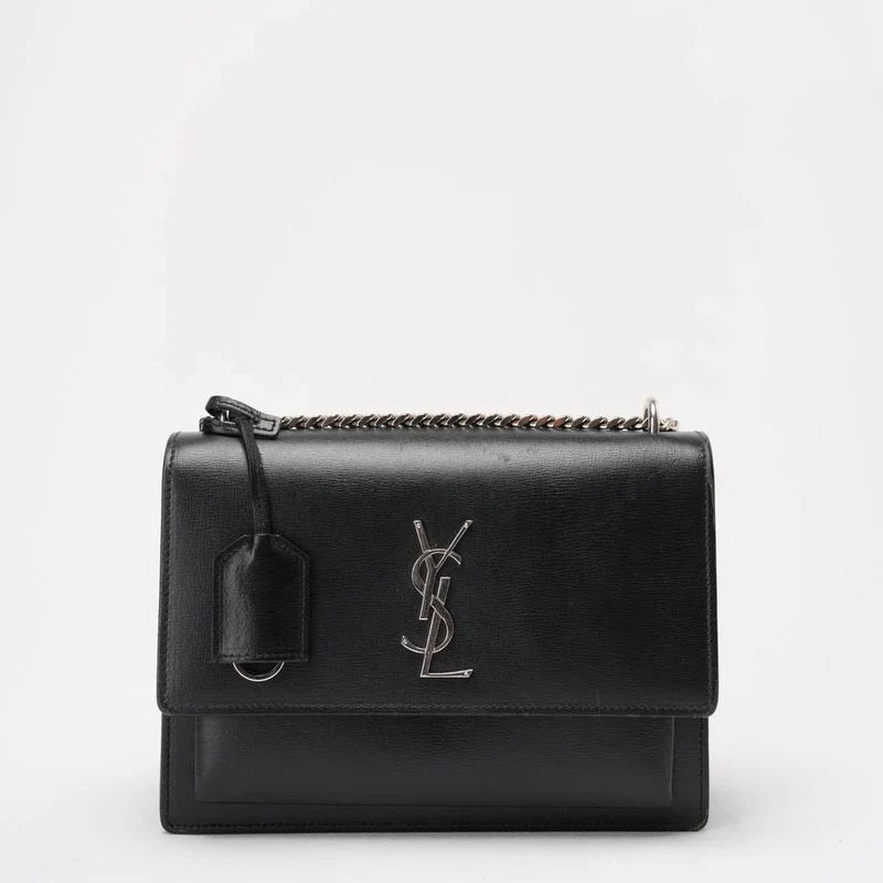 Saint Laurent Schwarzes Kalbsleder Mittleres Monogramm Sonnenuntergang