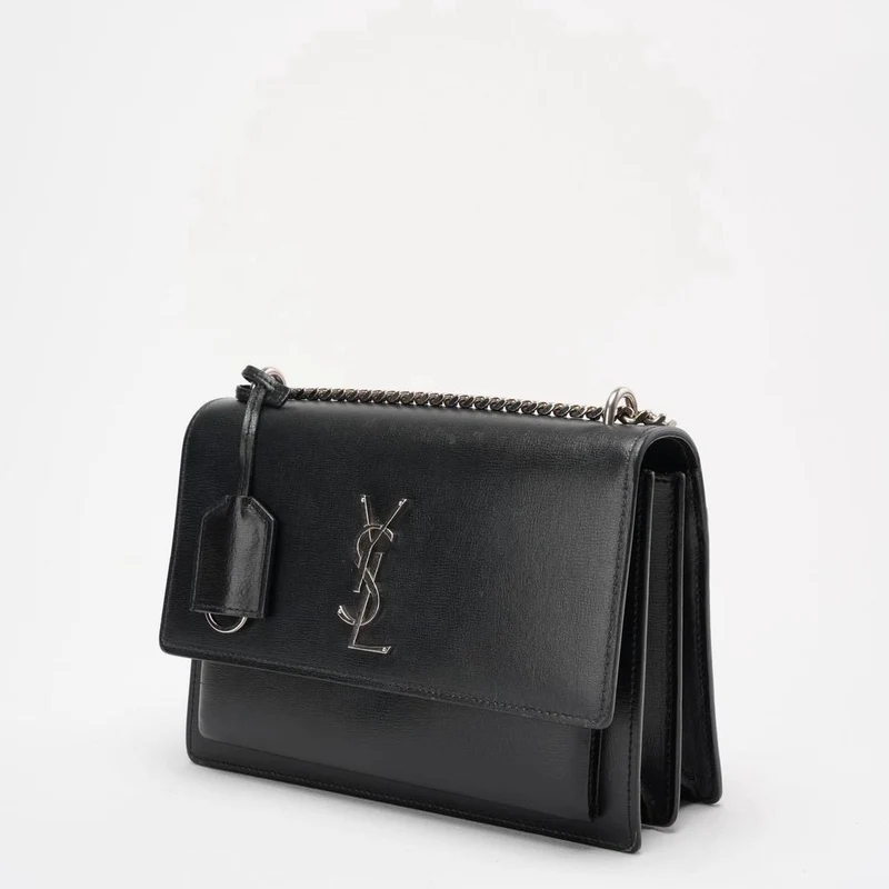 Saint Laurent Schwarzes Kalbsleder Mittleres Monogramm Sonnenuntergang