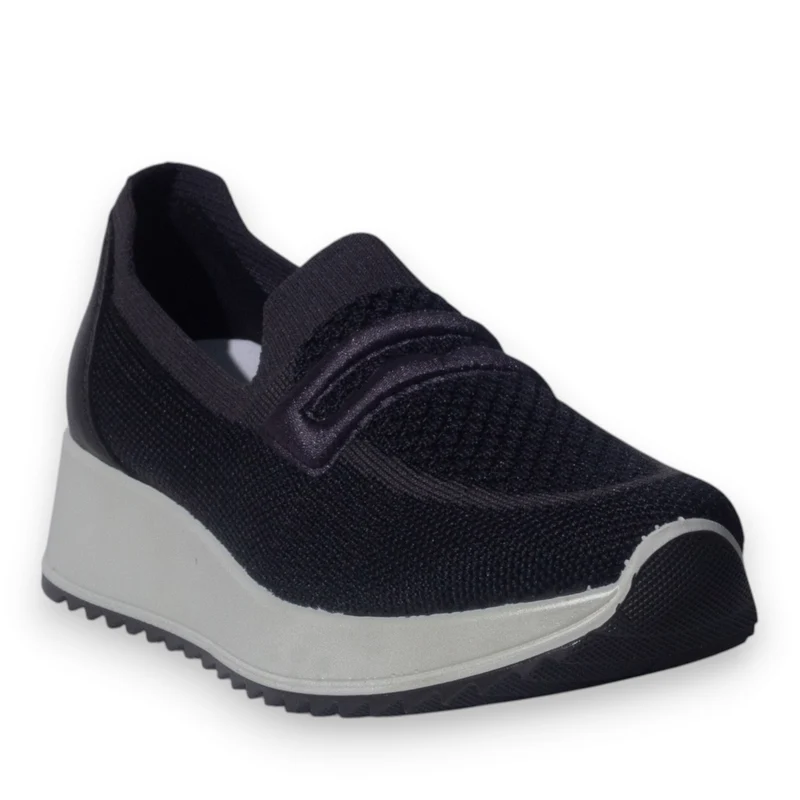 Italian Women Black Cloth Shoes #5345