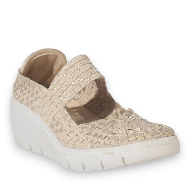 Italian Women Beige Cloth Shoes #5329
