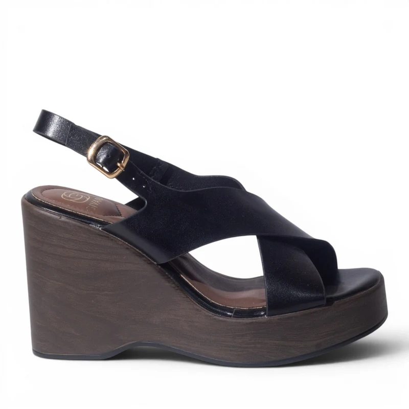 Europeon Union Women Black Cloth Sandal #4970