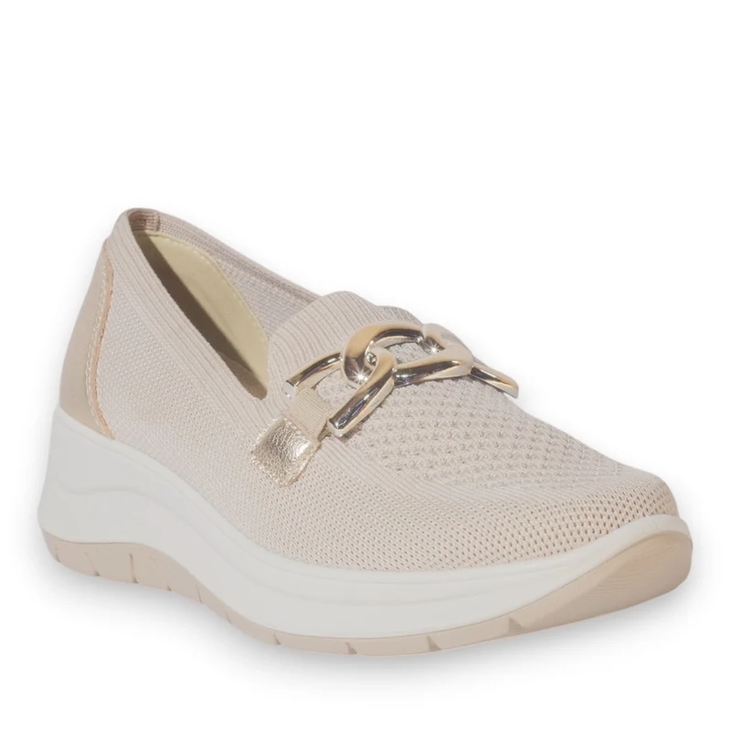 Italian Women Beige Cloth Shoes #5325