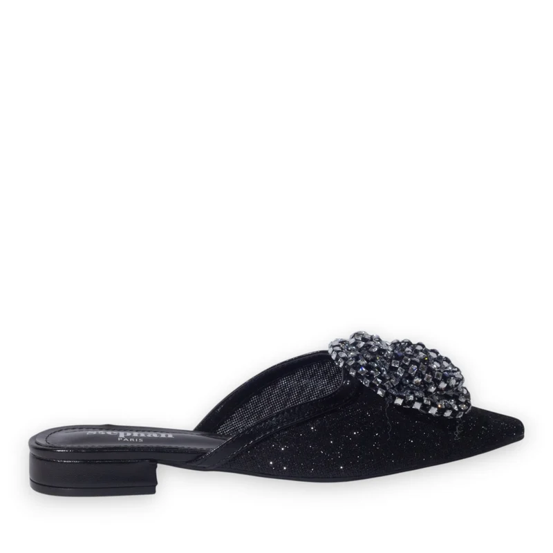 Europeon Union Women Black Glitter Mules #5146