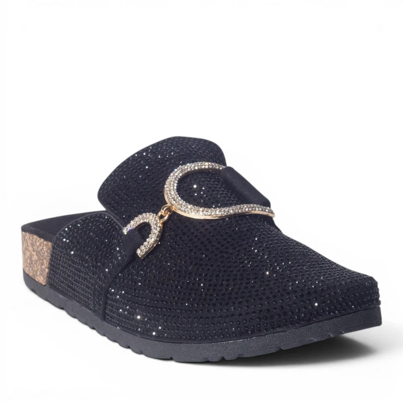 Europeon Union Women Black Glitter Slipper #4944