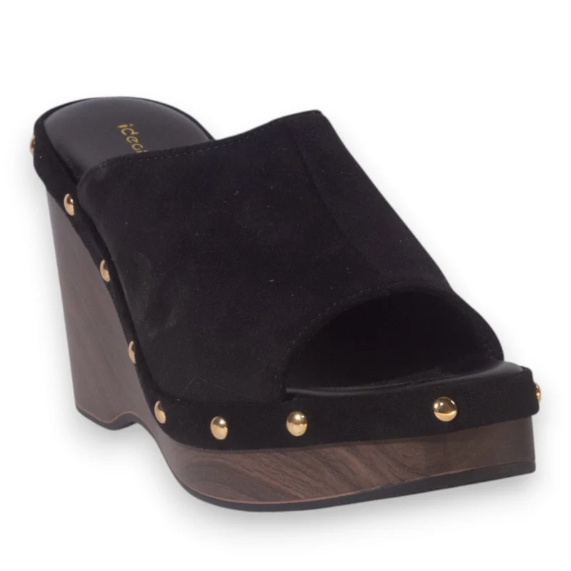 Europeon Union Women Black Chamois Wedges #5269