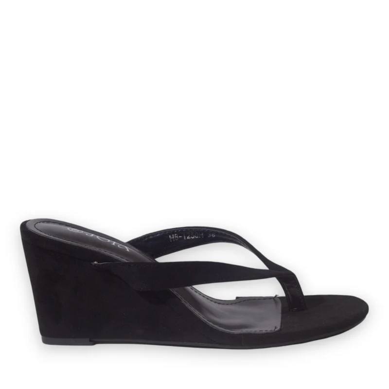 Europeon Union Women Black Chamois Wedges #5234