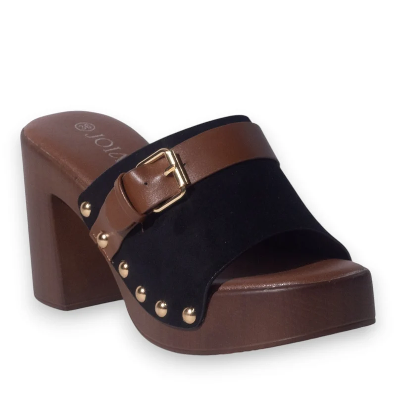Europeon Union Women Black Chamois Wedges #5192