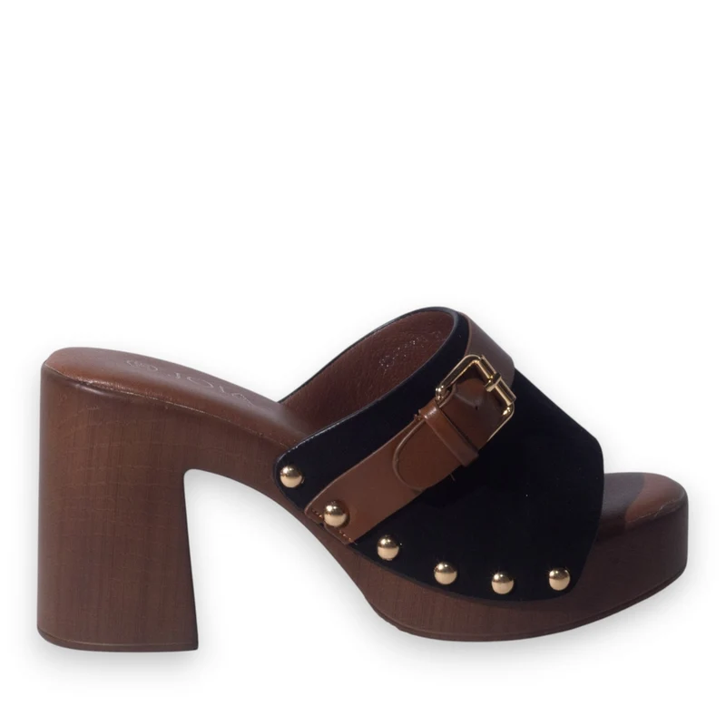 Europeon Union Women Black Chamois Wedges #5192