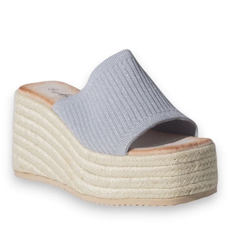 Europeon Union Women Silver Cloth Wedges #5187
