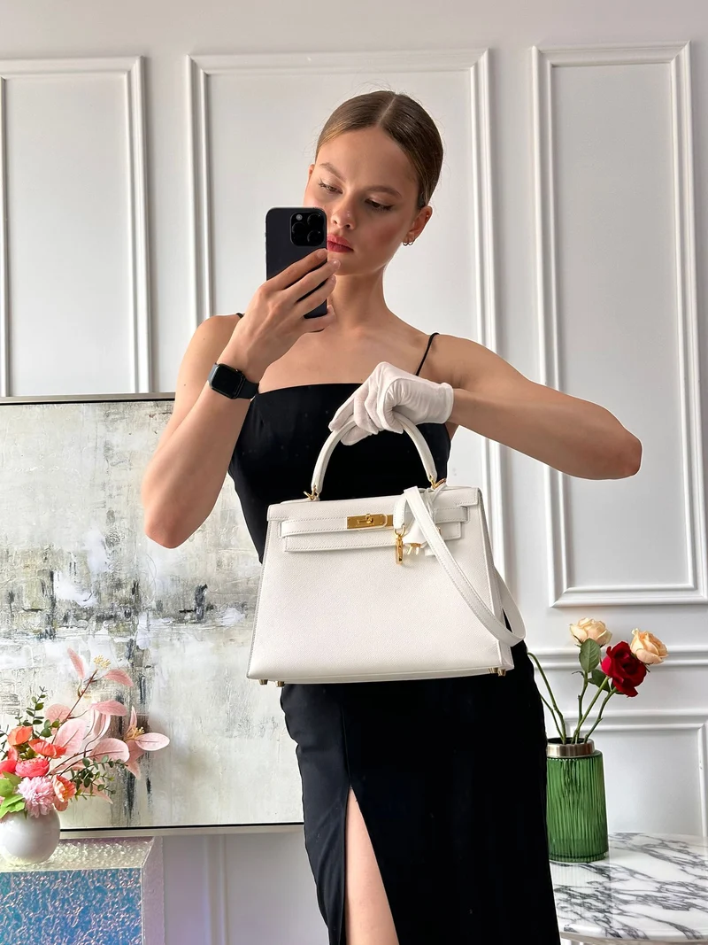 Hermes Kelly 28cm Sellier Weiß Epsom Leder Gold Hardware Top Handle Bag 2015