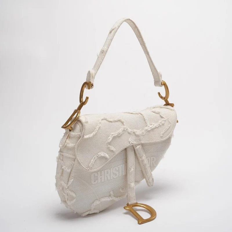 Dior Saddle Bag Camouflage Weiße Canvas Mittelgroße Handtasche mit Goldbeschlägen 2020
