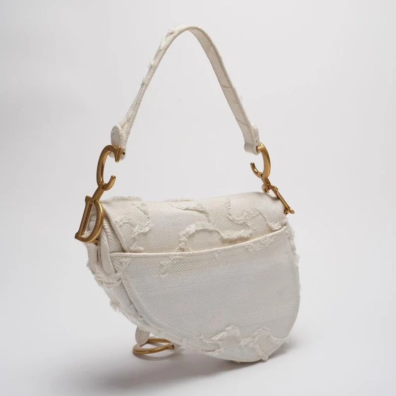 Dior Saddle Bag Camouflage Weiße Canvas Mittelgroße Handtasche mit Goldbeschlägen 2020