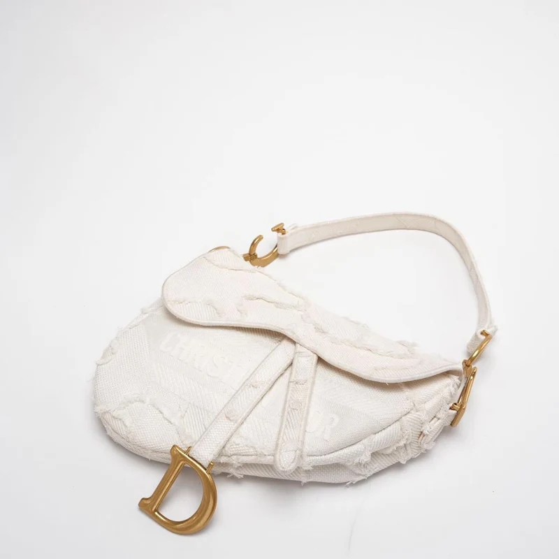 Dior Saddle Bag Camouflage Weiße Canvas Mittelgroße Handtasche mit Goldbeschlägen 2020