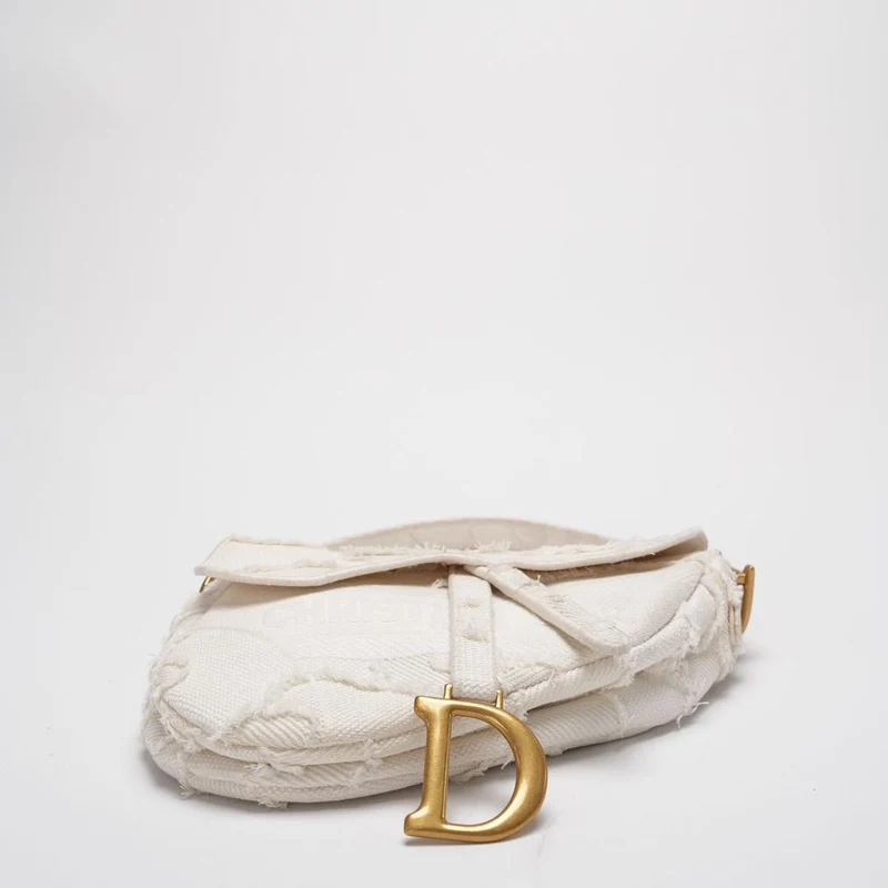 Dior Saddle Bag Camouflage Weiße Canvas Mittelgroße Handtasche mit Goldbeschlägen 2020