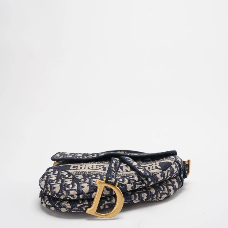 Dior Saddle Bag Blaue schräge Stickereitasche Mittelgroß mit Schultergurt 2021