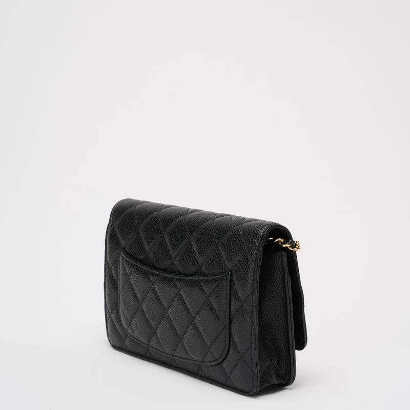 Chanel Schwarze klassische Geldbörse mit Kette WOC Bag Caviar 2013-2014