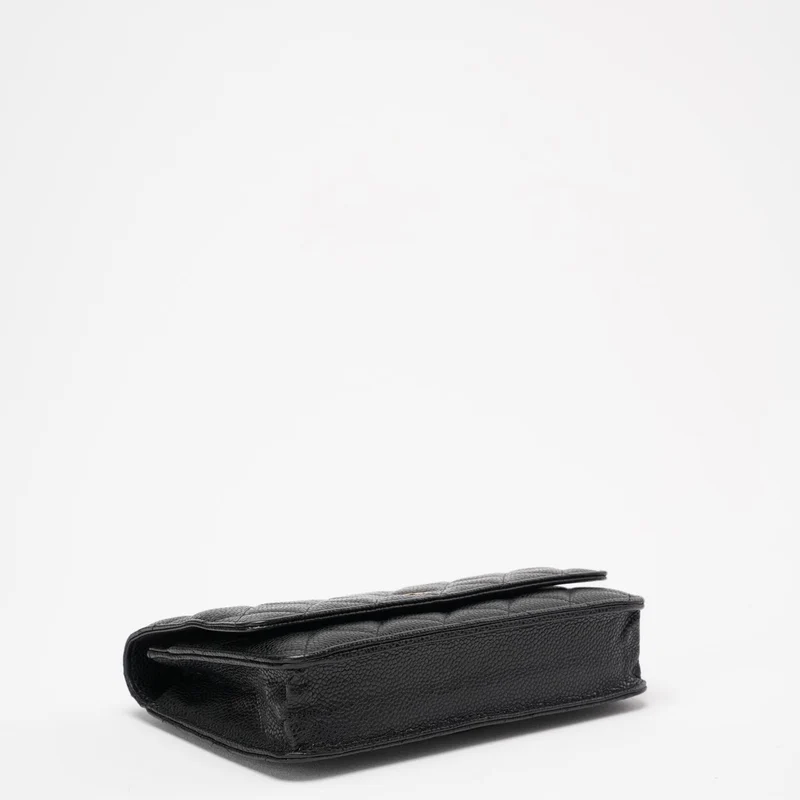 Chanel Schwarze klassische Geldbörse mit Kette WOC Bag Caviar 2013-2014
