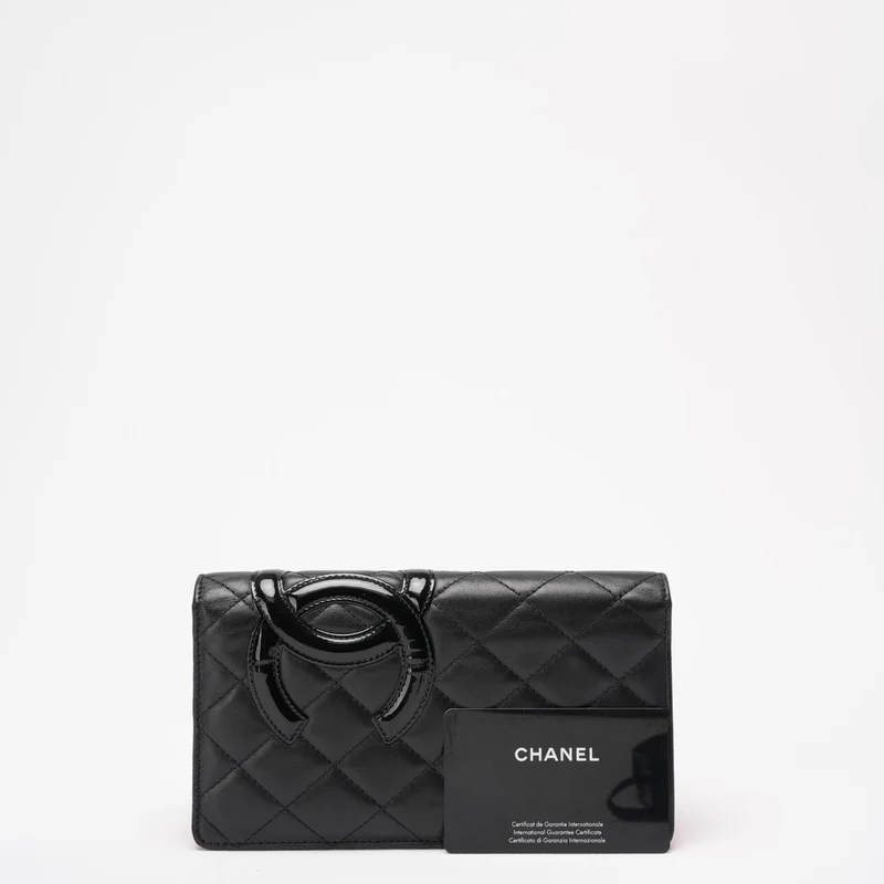 Chanel Schwarz/Pink Cambon Ligne Lange Geldbörse aus Lammleder