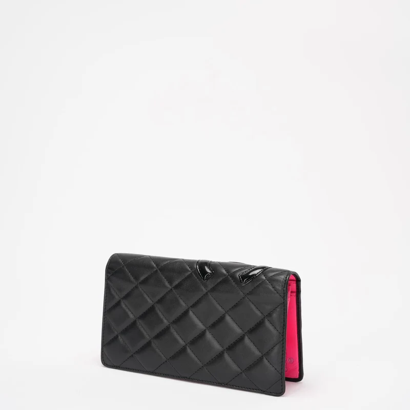 Chanel Schwarz/Pink Cambon Ligne Lange Geldbörse aus Lammleder