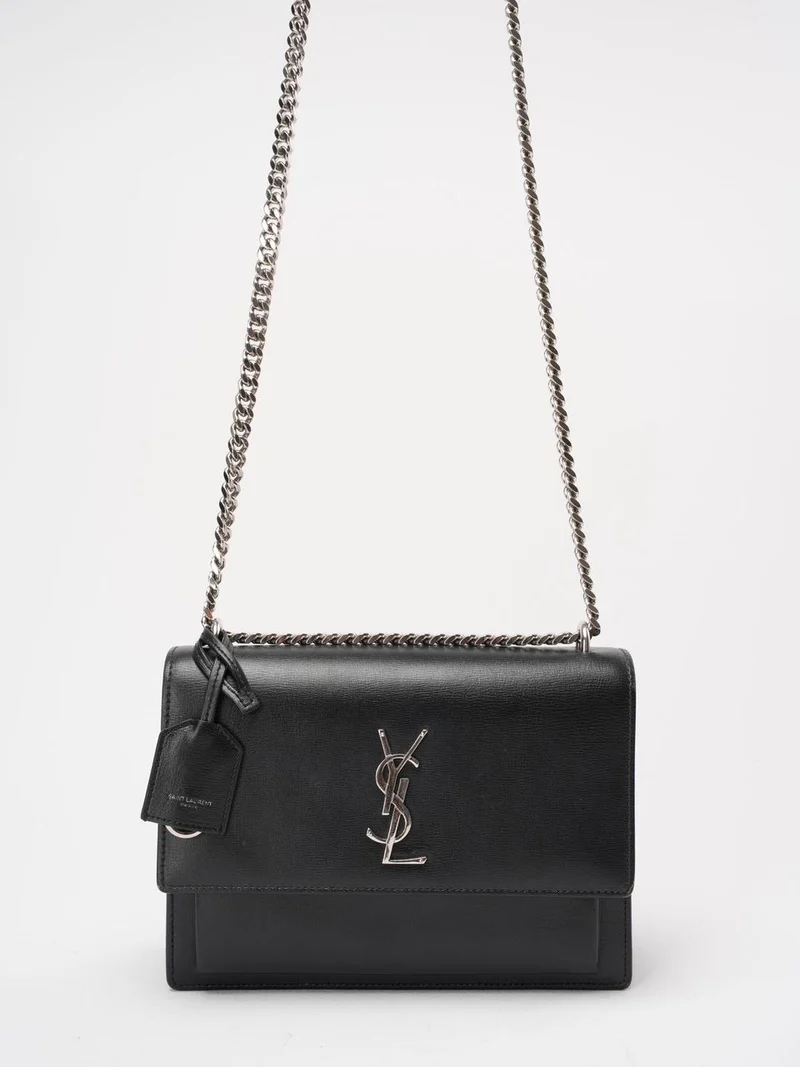 Saint Laurent Schwarzes Kalbsleder Mittleres Monogramm Sonnenuntergang