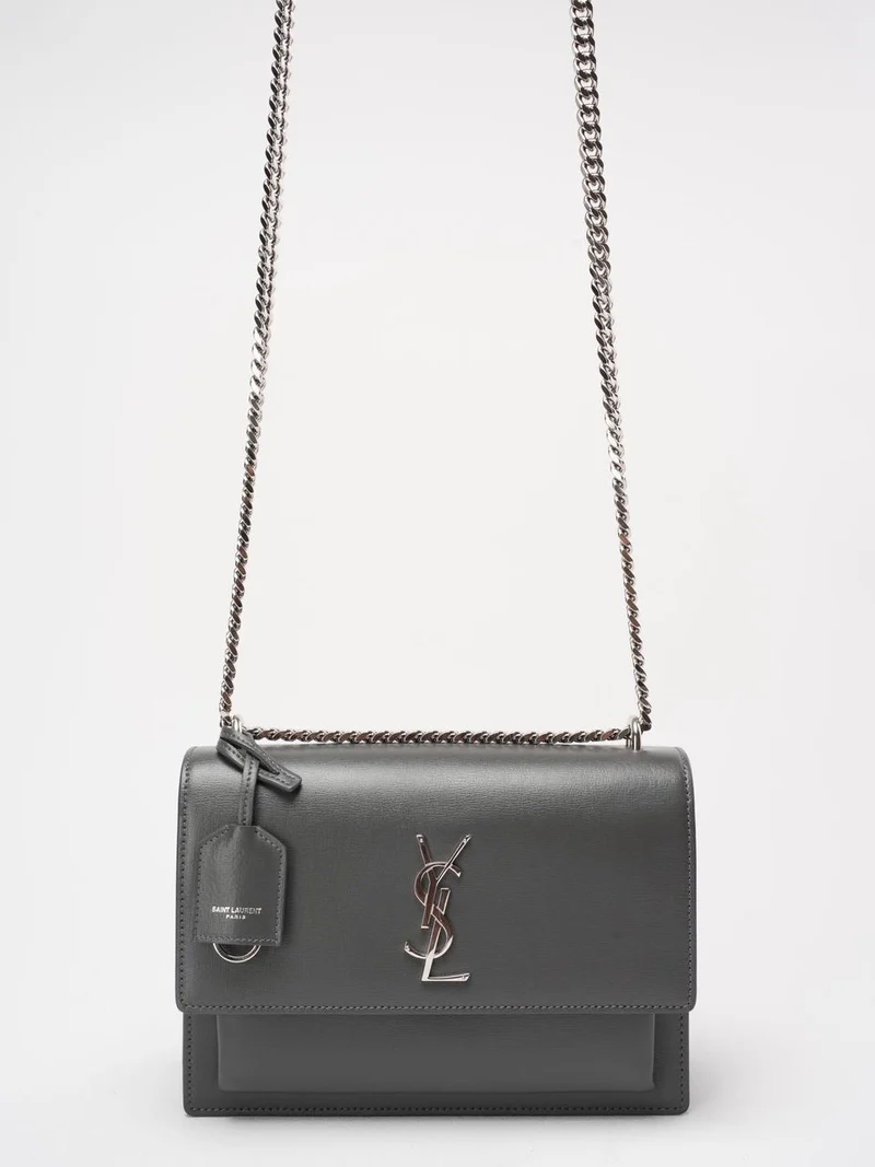 Saint Laurent Graues Kalbsleder Mittleres Monogramm Sonnenuntergang