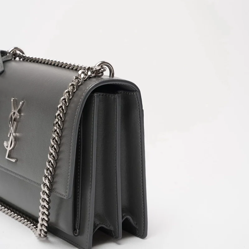 Saint Laurent Graues Kalbsleder Mittleres Monogramm Sonnenuntergang