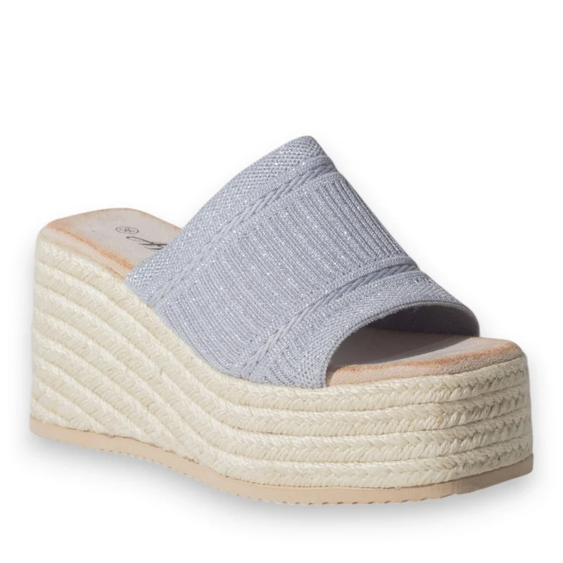 Europeon Union Women Silver Cloth Wedges #5183
