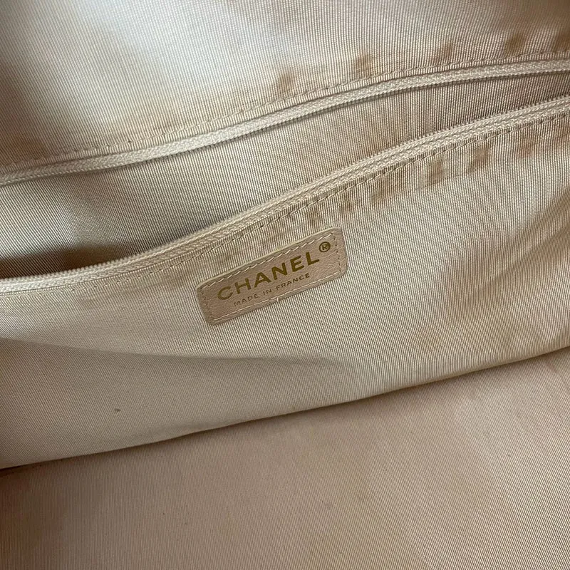 Chanel Vintage Bowler Handtasche Beige Kaviarleder