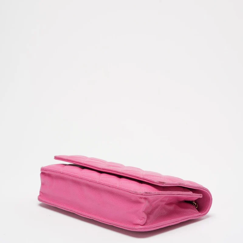 Chanel Timeless Wallet mit Kette, Hot Pink Caviar Leder