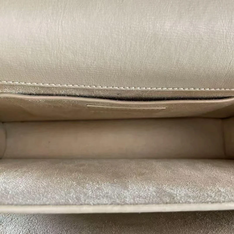 Saint Laurent Sunset Bag Medium Kalbsleder Monogramm Beige mit goldenen Beschlägen