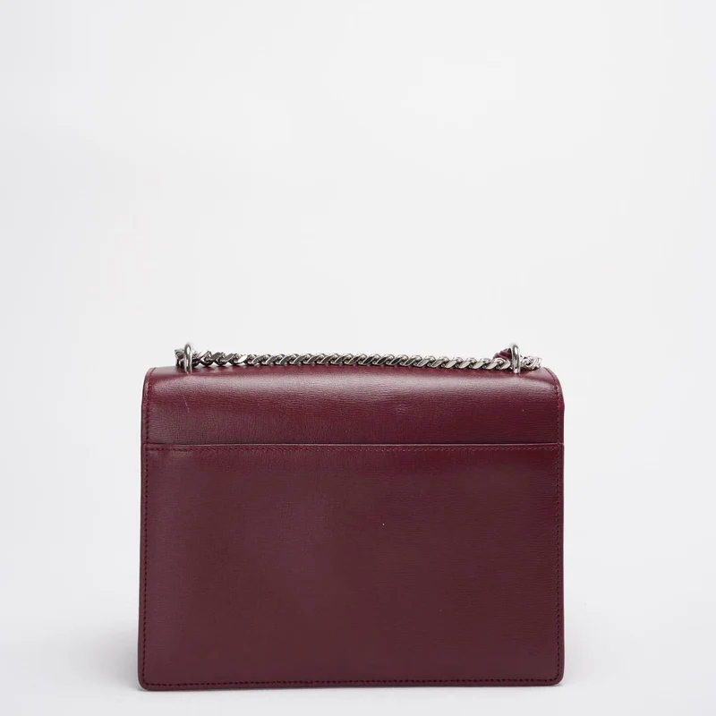 Saint Laurent Sunset Bag Burgundy Box Leder mit silberner Hardware Medium