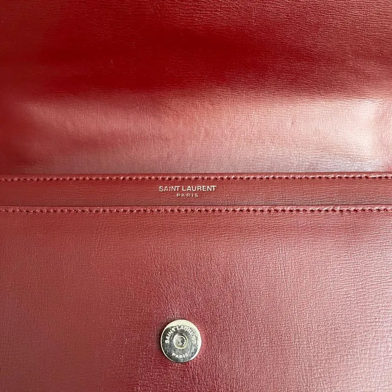 Saint Laurent Sunset Bag Burgundy Box Leder mit silberner Hardware Medium