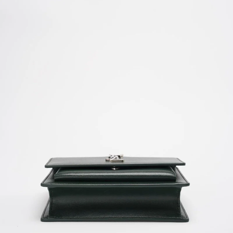 Saint Laurent Sunset Geldbörse mit Kette, Mini, Olivgrün mit silberfarbener Hardware