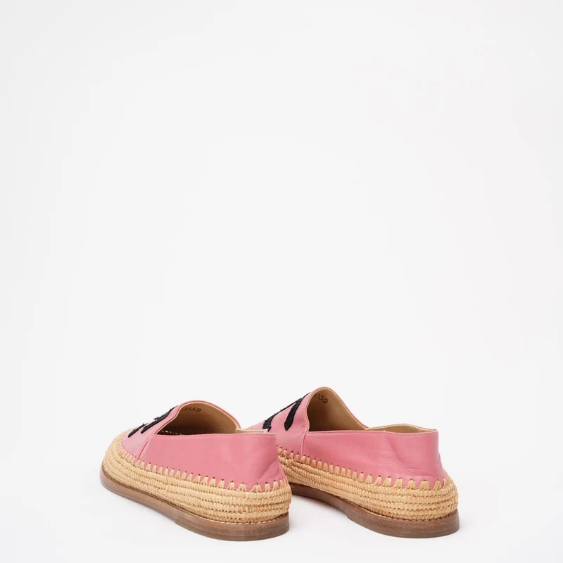 Chanel Pink / Schwarze CC Espadrille-Flats aus Lammleder, Größe 38
