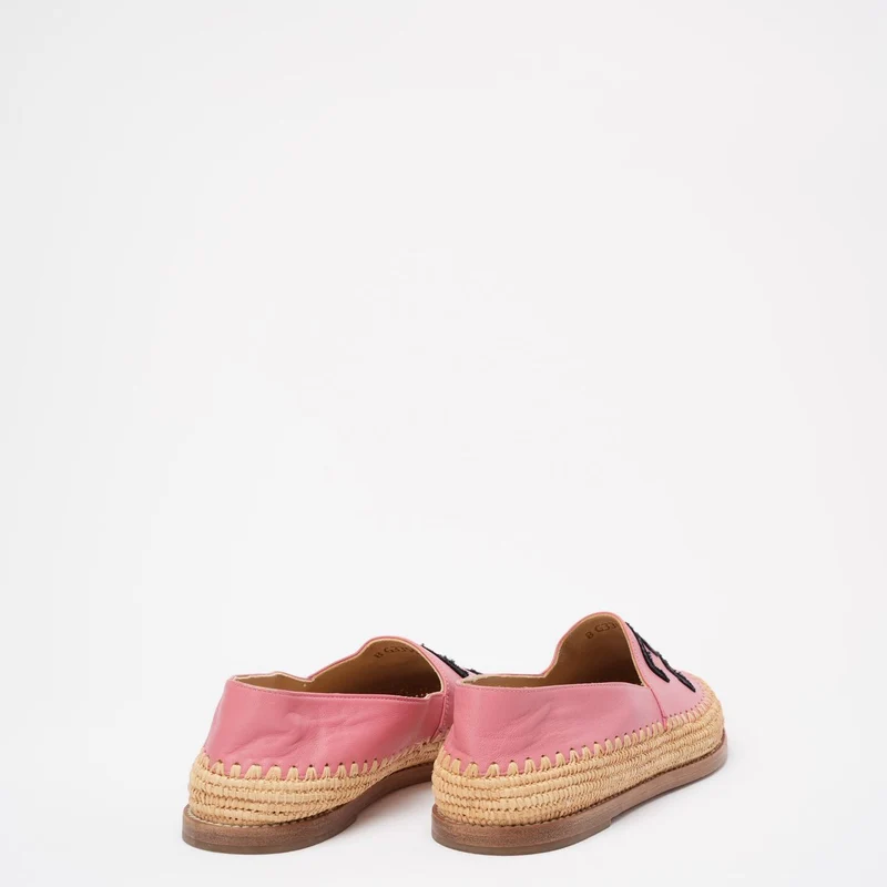 Chanel Pink / Schwarze CC Espadrille-Flats aus Lammleder, Größe 38