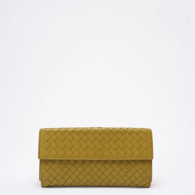 Bottega Veneta Yellow Nappa Wallet Intrecciato Continental Snap Wallet
