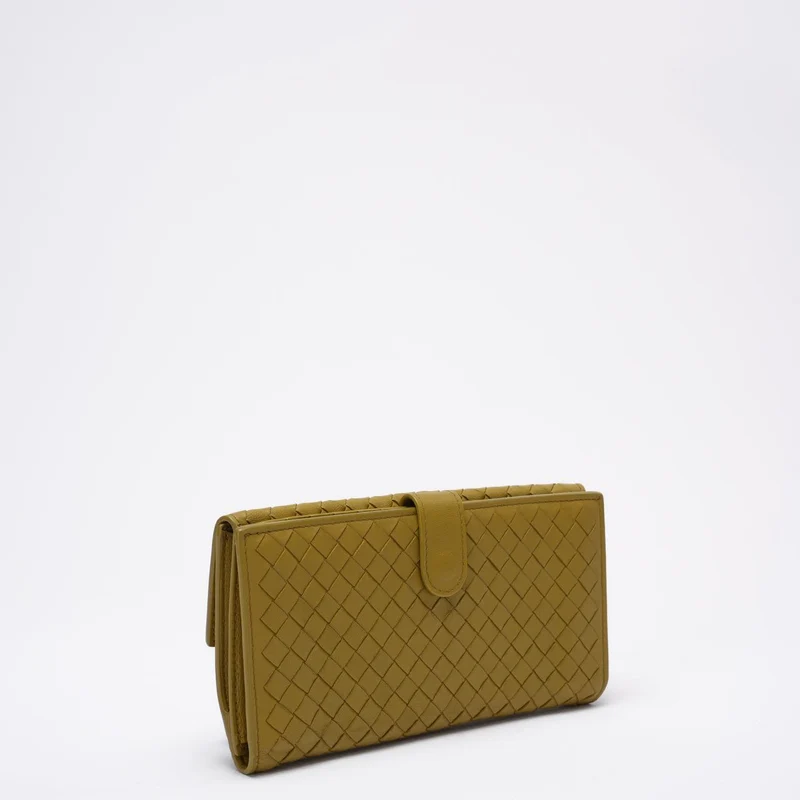 Bottega Veneta Yellow Nappa Wallet Intrecciato Continental Snap Wallet