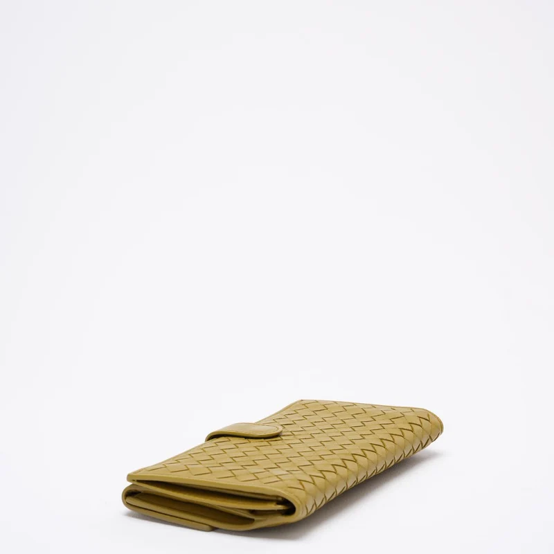 Bottega Veneta Yellow Nappa Wallet Intrecciato Continental Snap Wallet