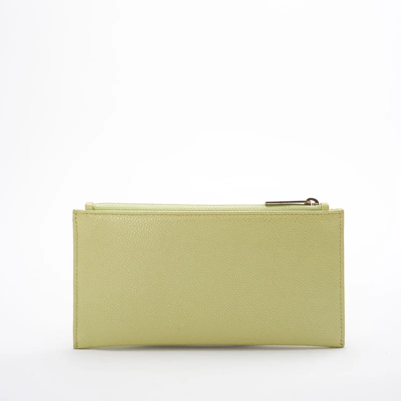 Chanel Lime Yellow Long Zippy Wallet mit großem CC-Logo