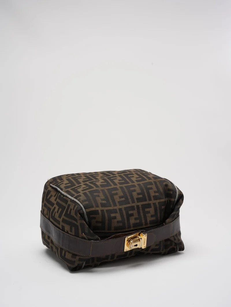 Fendi Schwarz / Braune Vanity Zucca Canvns Kosmetiktasche