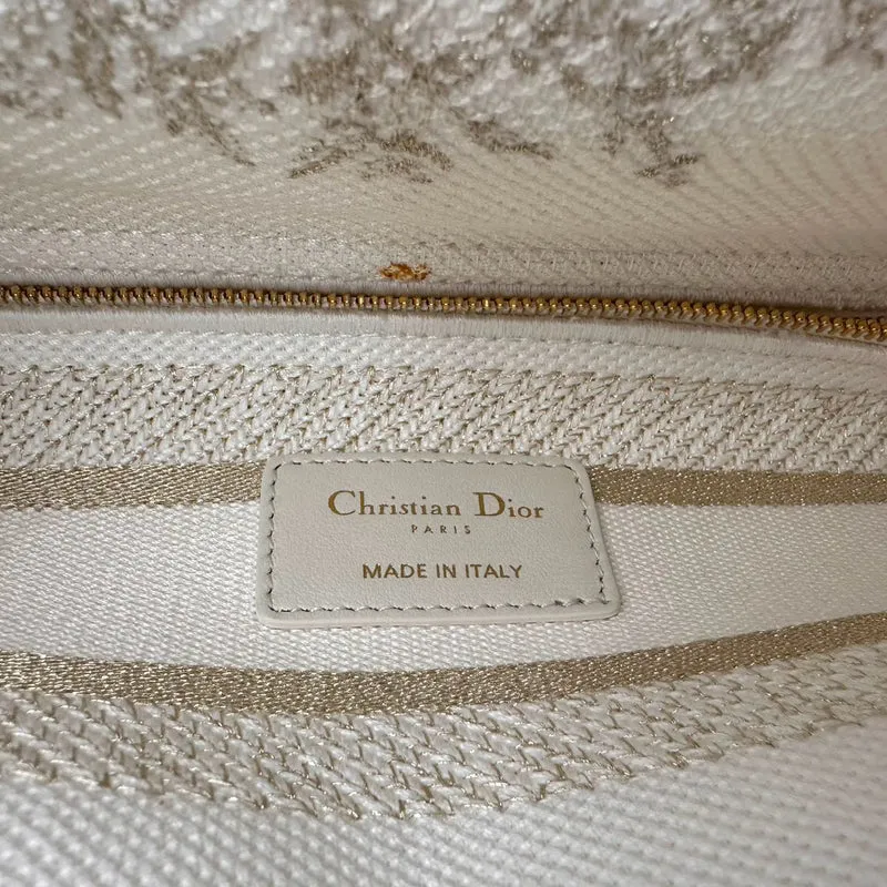 Christian Dior Weiß/Gold Canvas Rückseite bestickt Toile De Joy Medium Lady D-Lite