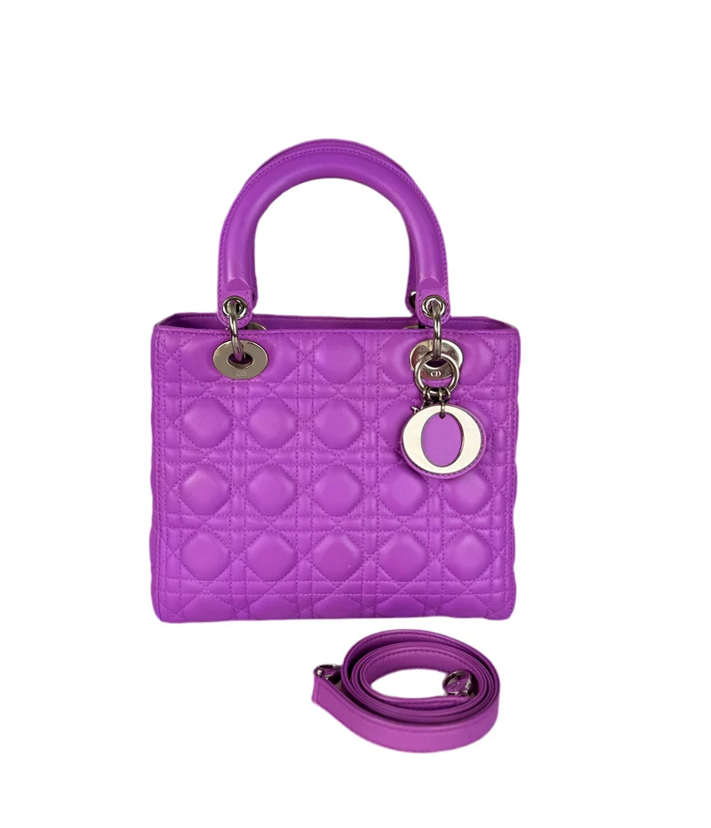 Dior Lady Dior Bag Medium Lila Lammleder mit silberner Hardware