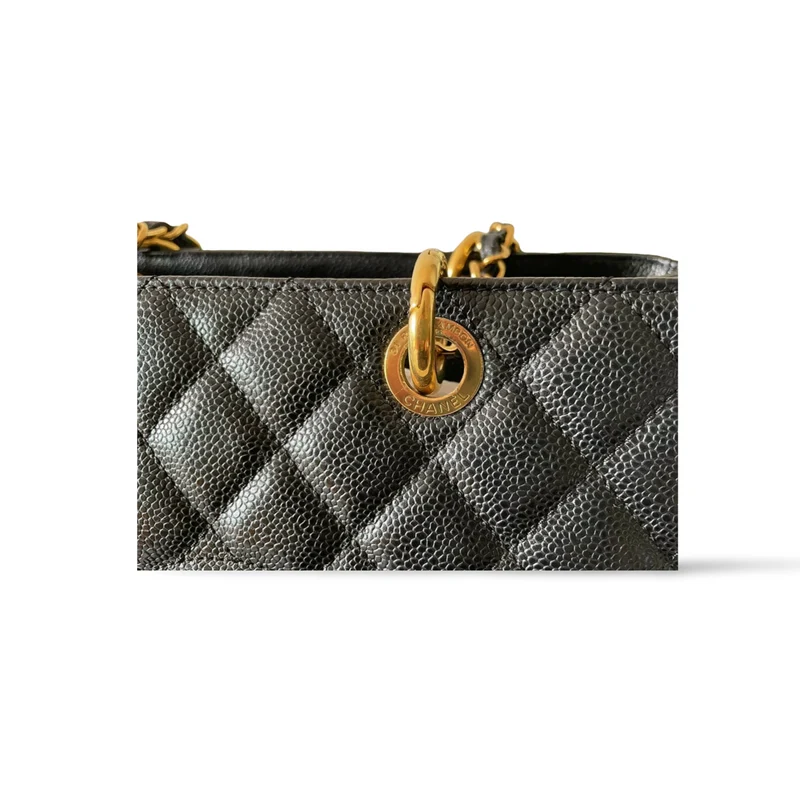 Chanel Grand Shopper Tote aus schwarzem Cavier-Leder mit goldener Hardware