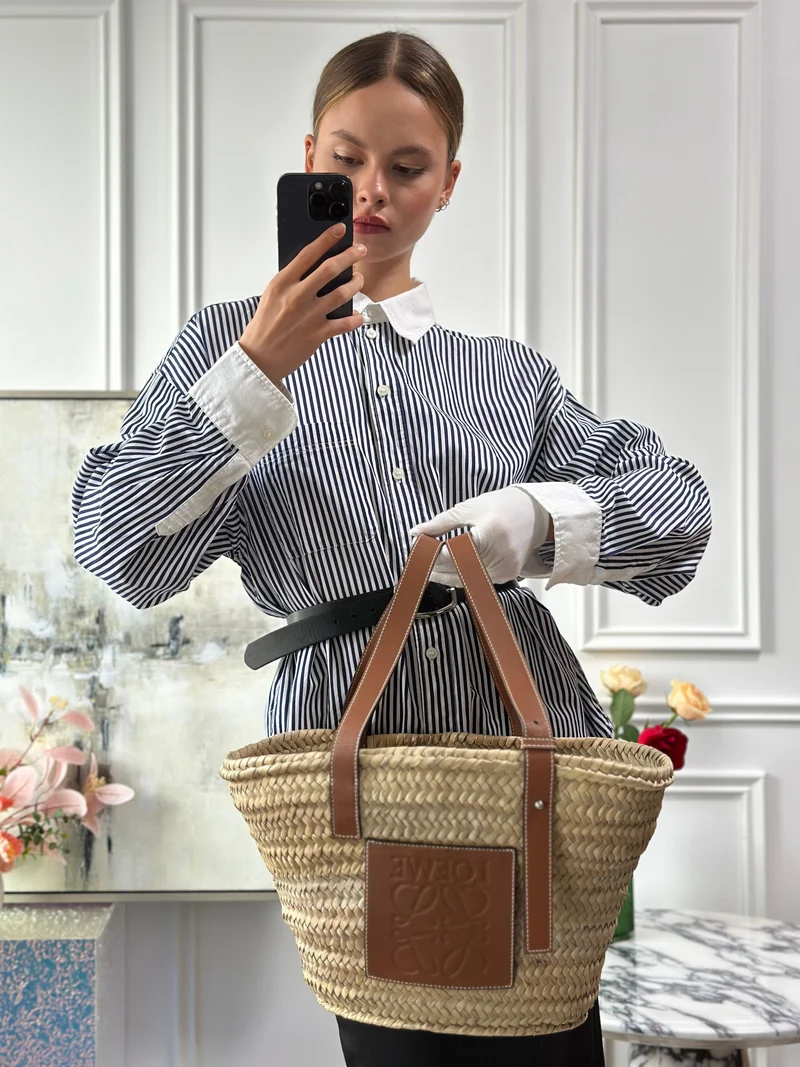 Loewe Raffia Basket Tote Braun