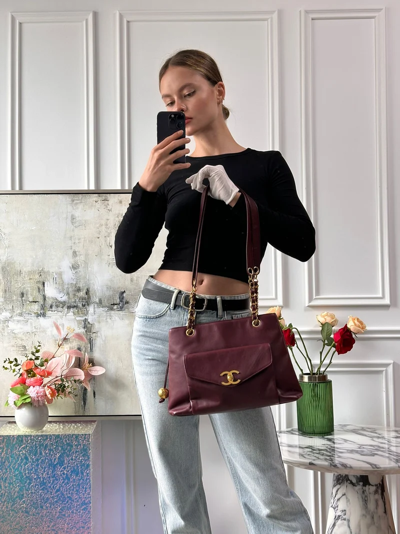 Chanel Vintage Timeless Tote Burgunderrot