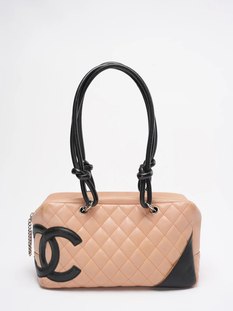 Chanel Cambon Bowler-Tasche Schwarz Beige